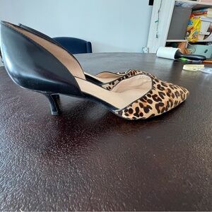Leopard Print Pointed Kitten Heel Pumps - Black & Leopard